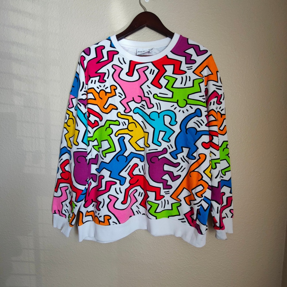 Keith Haring All Over Print Dancing Figures Sweatshirt Multi Color Unisex M